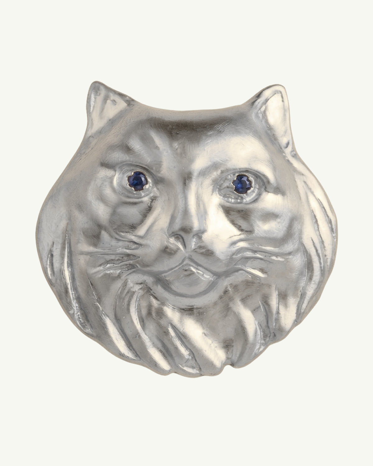 PAŞA silver plated cat brooch with natural sapphire eyes by EFEK