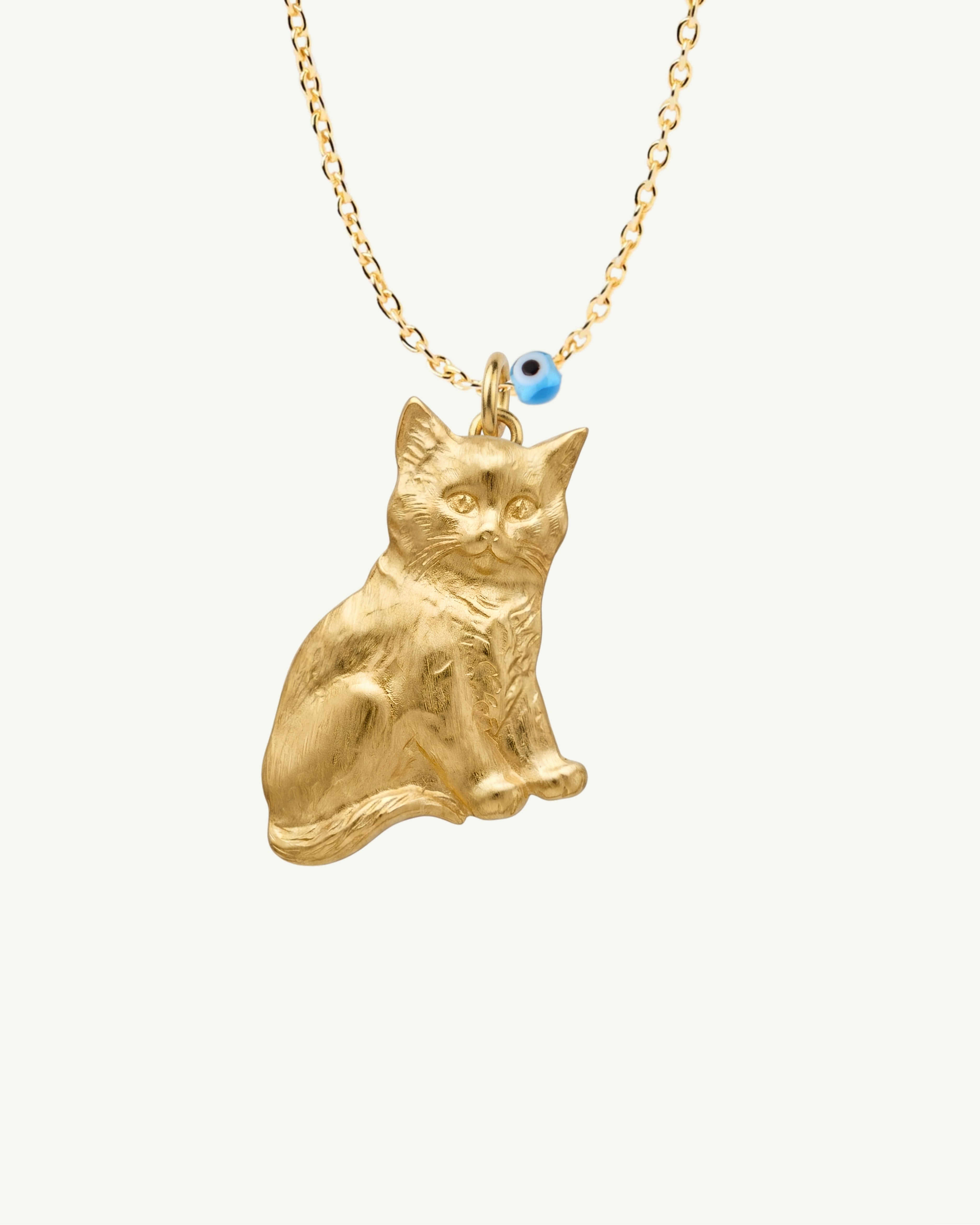 MINI BONCUK Nazar Cat Necklace with blue evil eye charm by EFEK