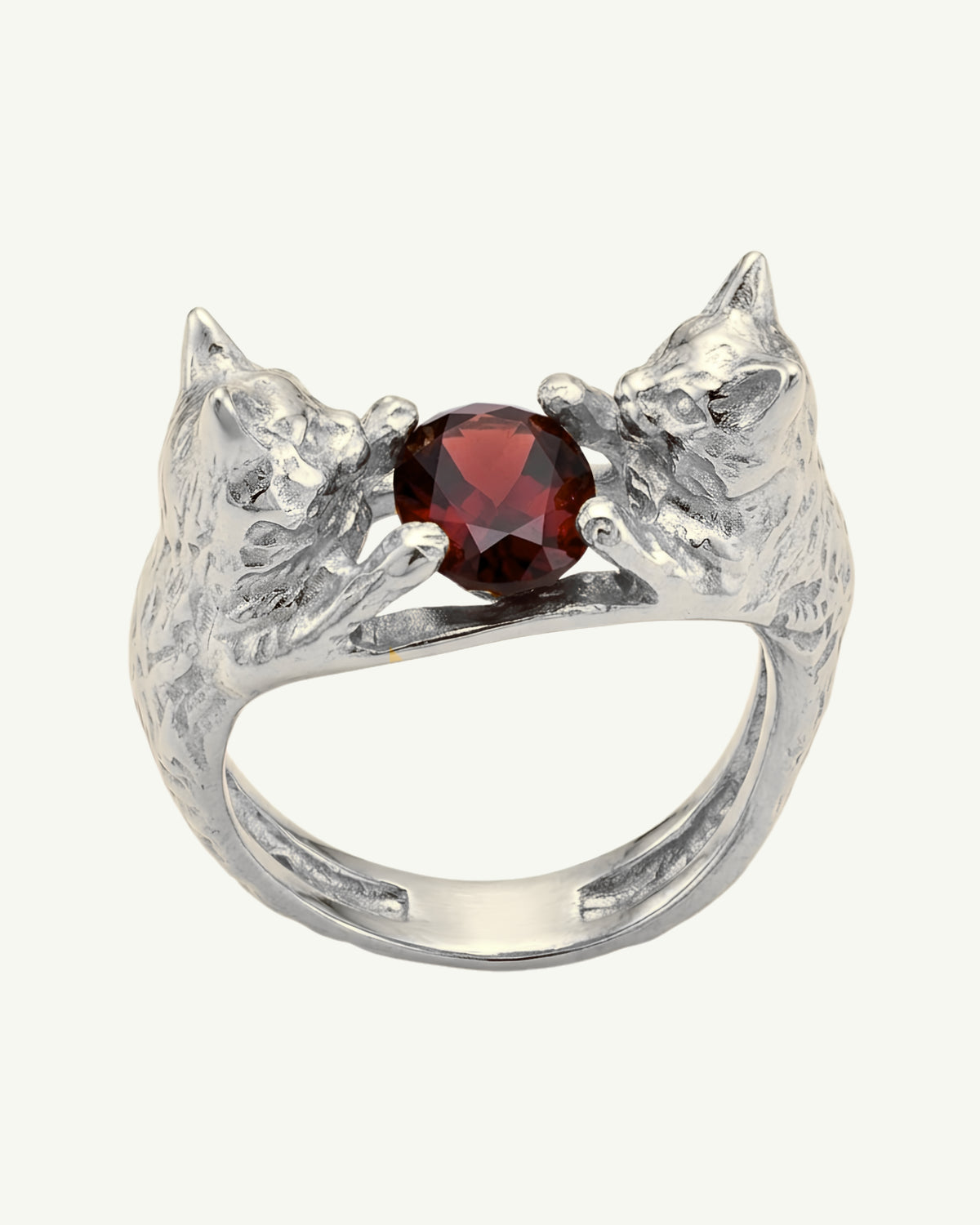BADEM & FISTIK sterling silver cat ring with natural garnet by EFEK