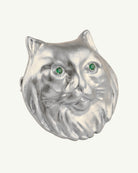 PAŞA silver plated cat brooch with natural emerald eyes by EFEK