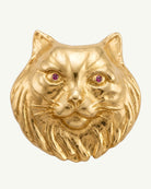 PAŞA 18K gold-plated cat brooch with natural ruby eyes by EFEK