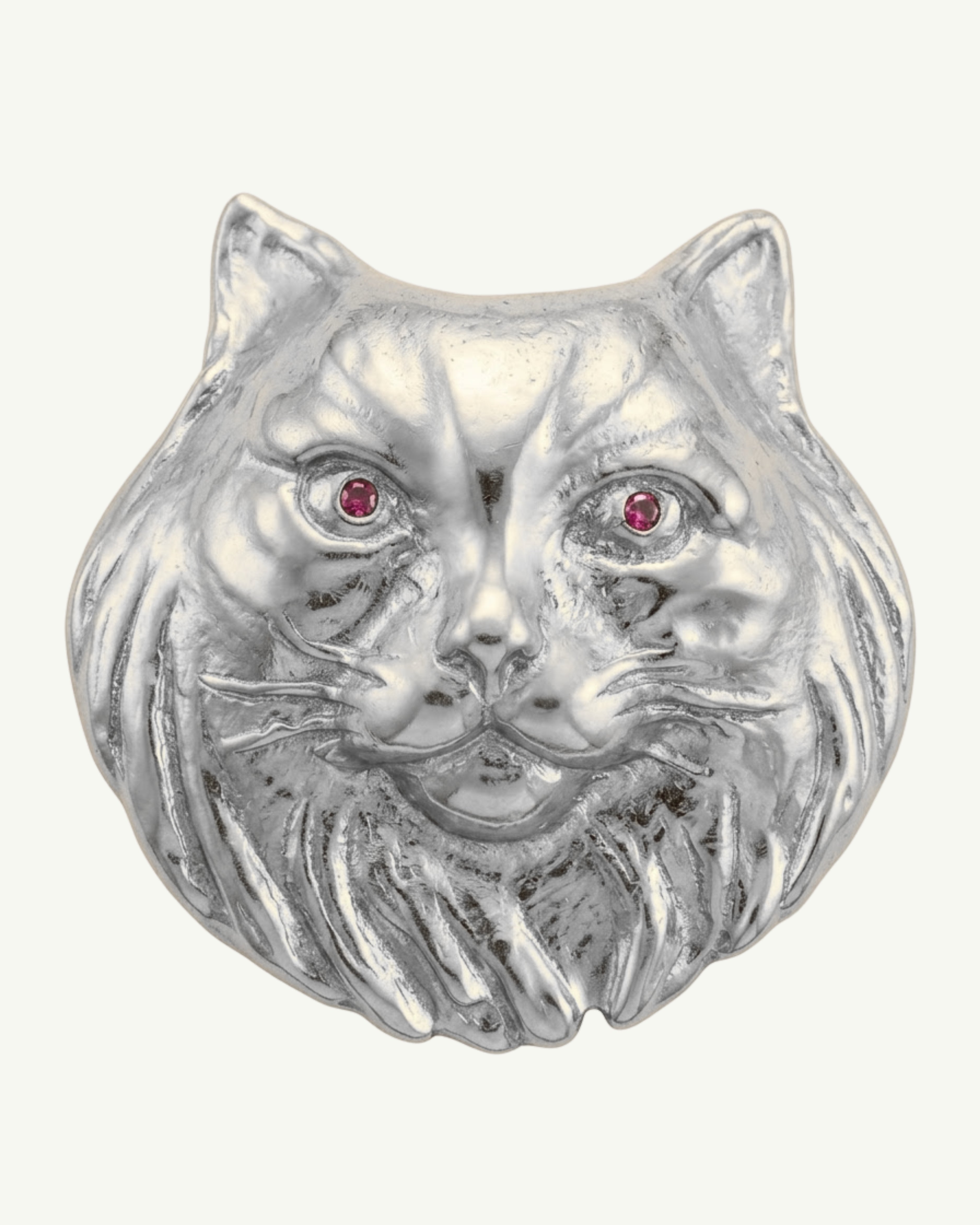 PAŞA silver plated cat brooch with natural ruby eyes by EFEK