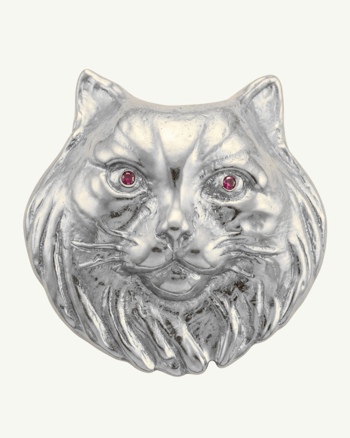 PAŞA silver plated cat brooch with natural ruby eyes by EFEK