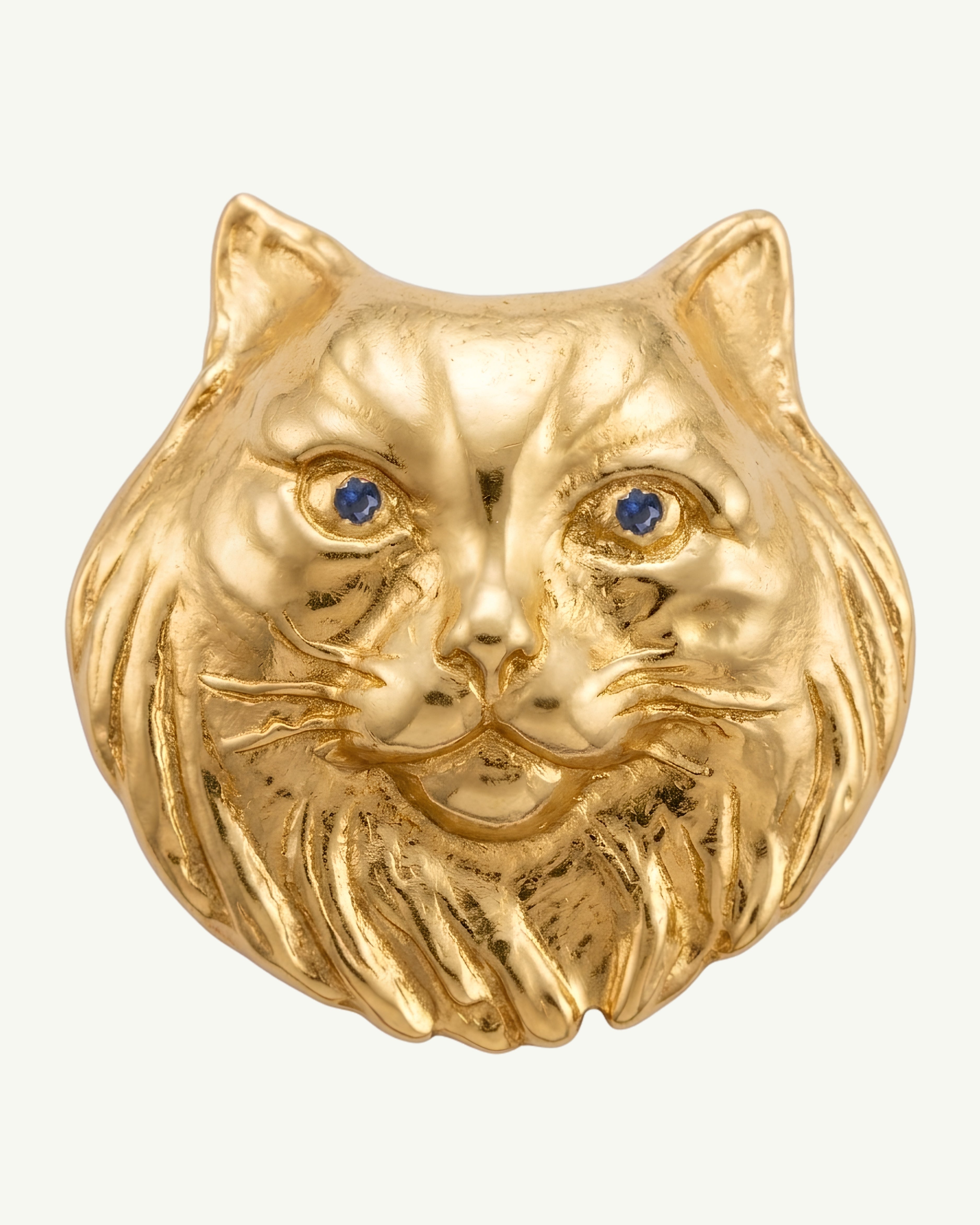 PAŞA 18K gold-plated cat brooch with natural sapphire eyes by EFEK